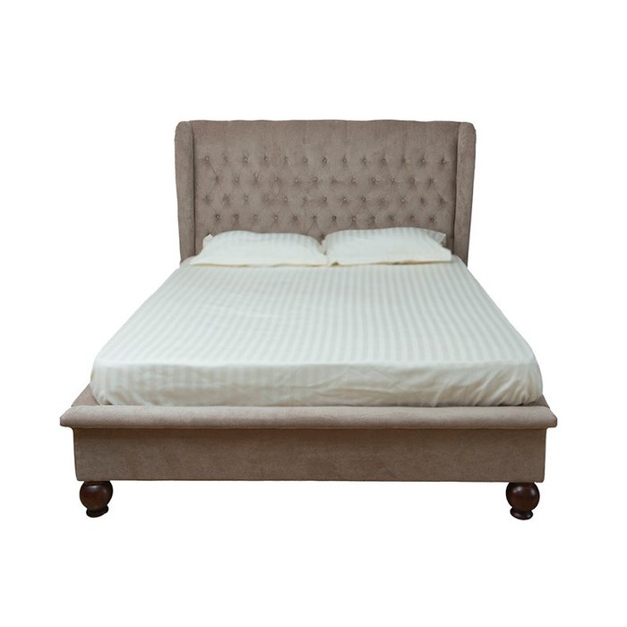 Кровать Garda Decor с отделкой из велюра бежевого цвета 140х200