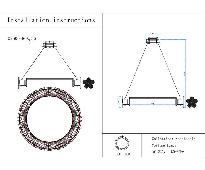 Люстра Лиона латунь d80 h150 Led 140W (3000K) - лучшие Подвесные люстры в INMYROOM