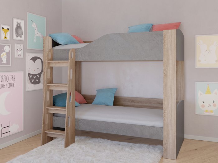 Двухъярусная кровать Астра-2 80х190 цвета Дуб сонома-Железный камень - купить Двухъярусные кроватки по цене 18600.0
