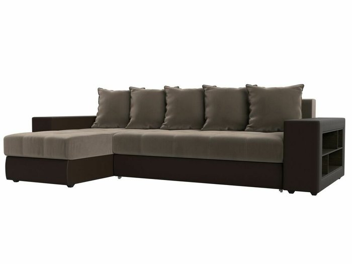 Угловой диван-кровать Дубай коричневого цвета (ткань/экокожа) левый угол