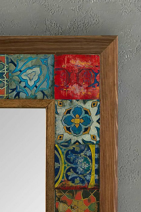 Настенное зеркало с каменной мозаикой 33x33 в раме коричневого цвета - лучшие Настенные зеркала в INMYROOM