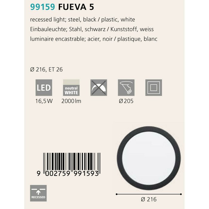 Светильник точечный Fueva диаметр 22 черно-белого цвета - лучшие Потолочные светильники в INMYROOM