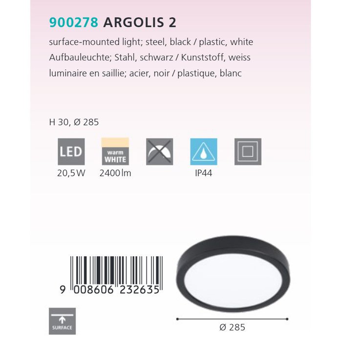 Уличный настенно-потолочный светильник Argolis 2 черно-белого цвета - купить Потолочные уличные светильники по цене 5990.0