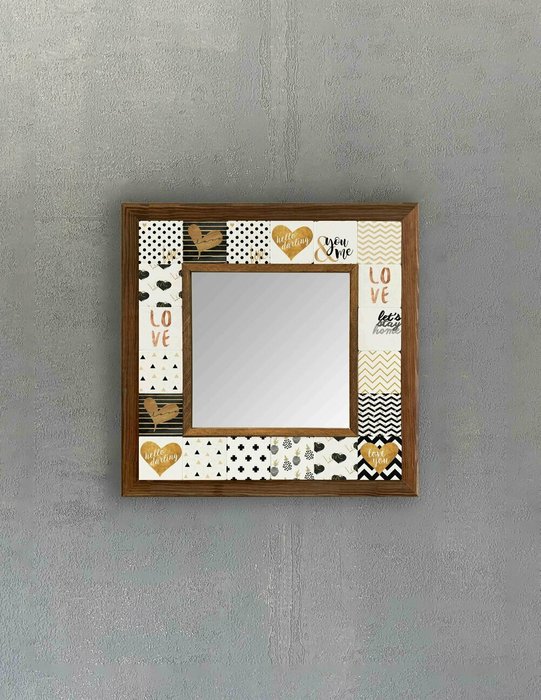 Настенное зеркало 33x33 с каменной мозаикой бело-черного цвета - купить Настенные зеркала по цене 9840.0