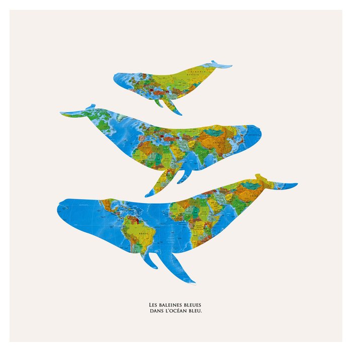 Картина (репродукция, постер): Les baleines bleues dans l'ocean bleu 