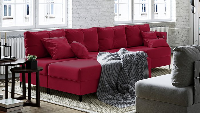Угловой диван с двумя оттоманками Багамы красного цвета - купить Угловые диваны по цене 144200.0