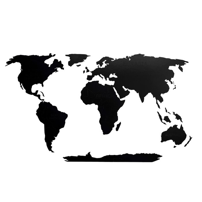 Деревянная карта мира Continent Еdition с гравировкой материков черного цвета