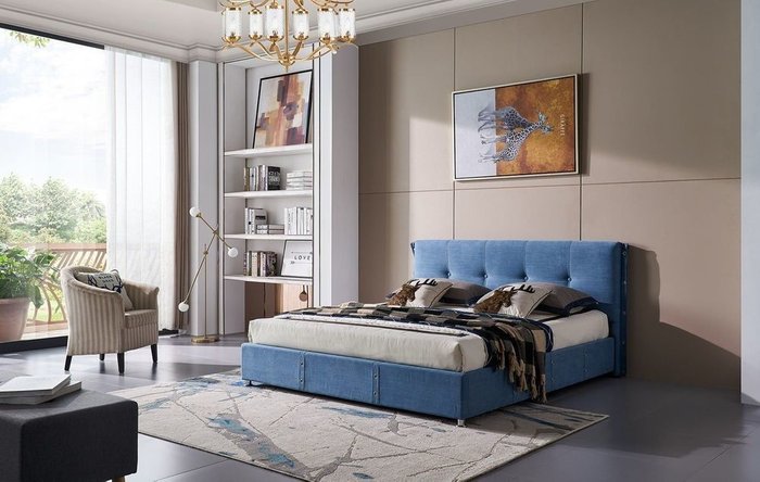Кровать Norden 180х200 синего цвета с подъемным механизмом Кровать Norden 180х200 синего цвета с подъемным механизмом