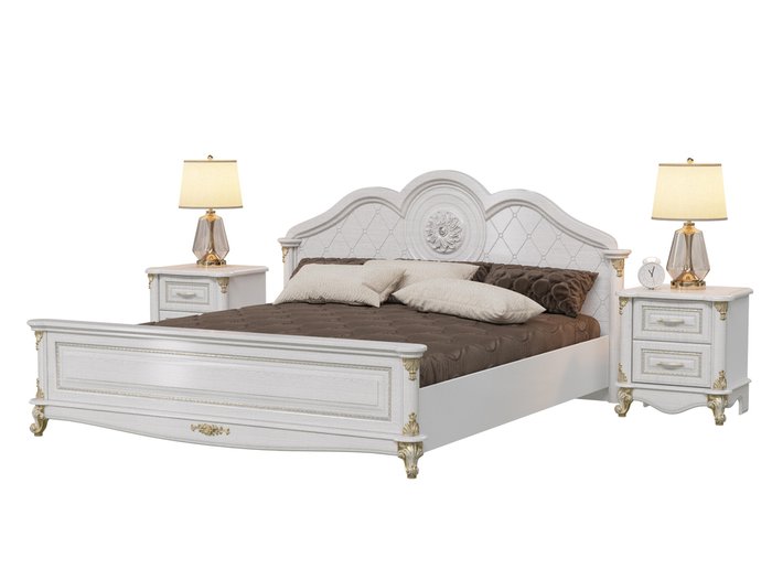 Спальня Да Винчи из кровати 180х200 и двух прикроватных тумб белого цвета - купить Спальные гарнитуры по цене 72766.0
