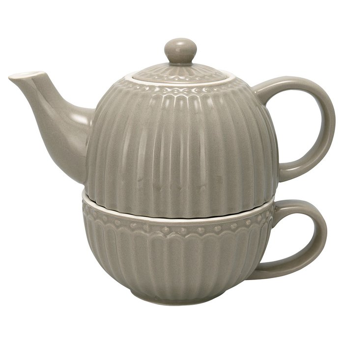 Чайник с чашкой Alice warm grey серого цвета