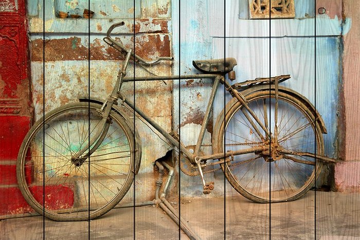 Картина на дереве Старый велосипед 60х60