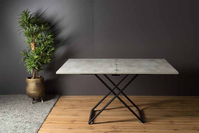 Стол трансформер Compact цвета бетон на черных опорах - лучшие Обеденные столы в INMYROOM