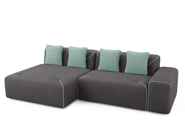 Угловой диван-кровать левый Portu темно-серого цвета с бирюзовым кантом  - купить Угловые диваны по цене 81900.0