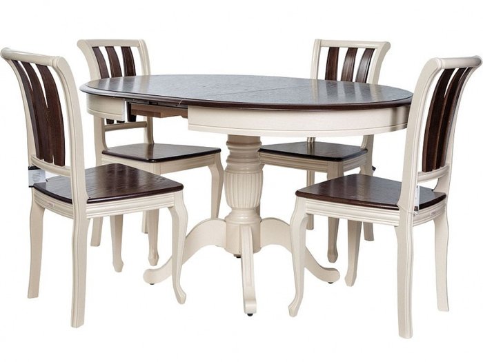 Обеденная группа из стола Леонардо и четырех стульев Кабриоль бежево-коричневого цвета