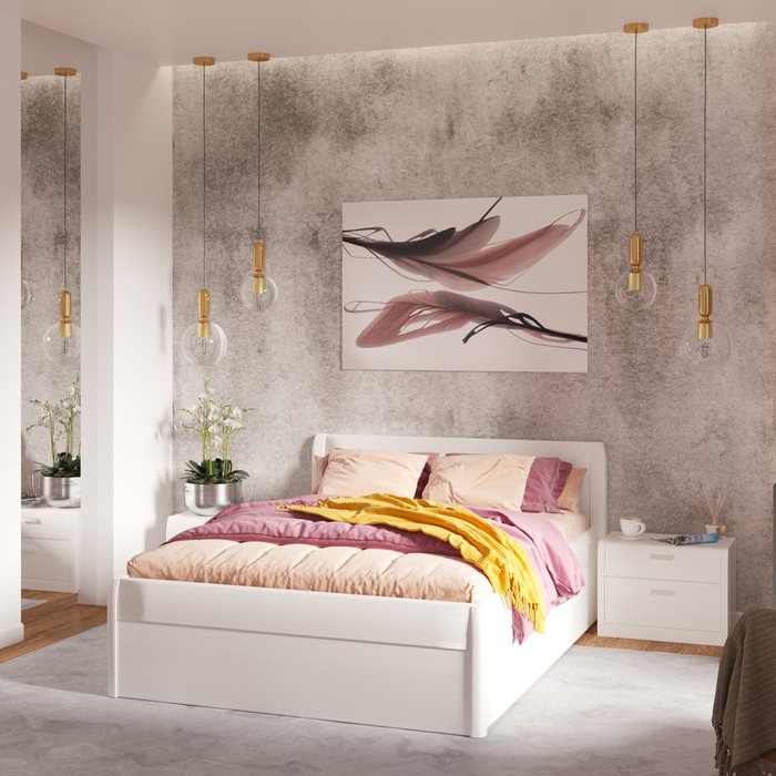 Кровать Илона 160х200 белого цвета с подъемным механизмом  - купить Кровати для спальни по цене 89965.0