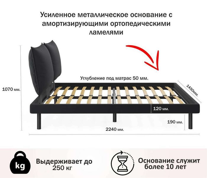 Кровать Fly 140х200 черного цвета с ортопедическим основанием - лучшие Кровати для спальни в INMYROOM