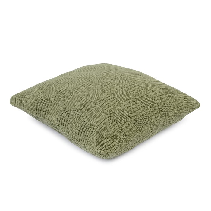 Подушка из хлопка рельефной вязки из коллекции Essential травянисто-зеленого цвета  - купить Декоративные подушки по цене 2190.0