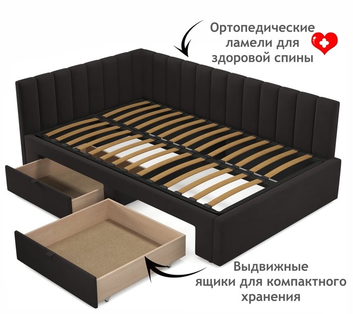 Мягкая кровать-тахта Milena 120х200 коричневого цвета без подъемного механизма - лучшие Кровати для спальни в INMYROOM