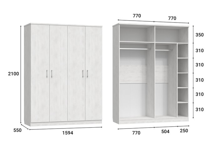 Шкаф четырехдверный для одежды Виктория белого цвета - купить Шкафы распашные по цене 29696.0
