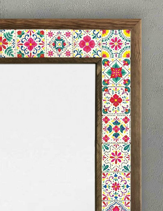 Настенное зеркало 53x73 с каменной мозаикой бело-розового цвета - купить Настенные зеркала по цене 27866.0