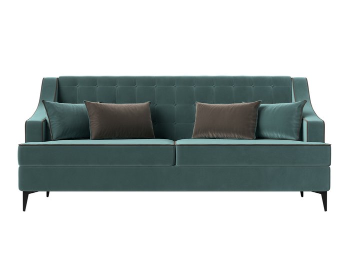 Прямой диван Марк бирюзового цвета с коричневым кантом - купить Прямые диваны по цене 46999.0
