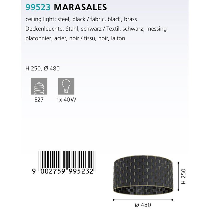 Светильник потолочный Marasales черного цвета - купить Потолочные светильники по цене 15590.0