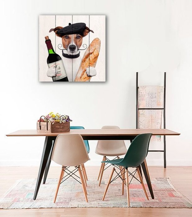 Картина Собака с вином из массива сосны 60х60 - купить Картины по цене 5990.0