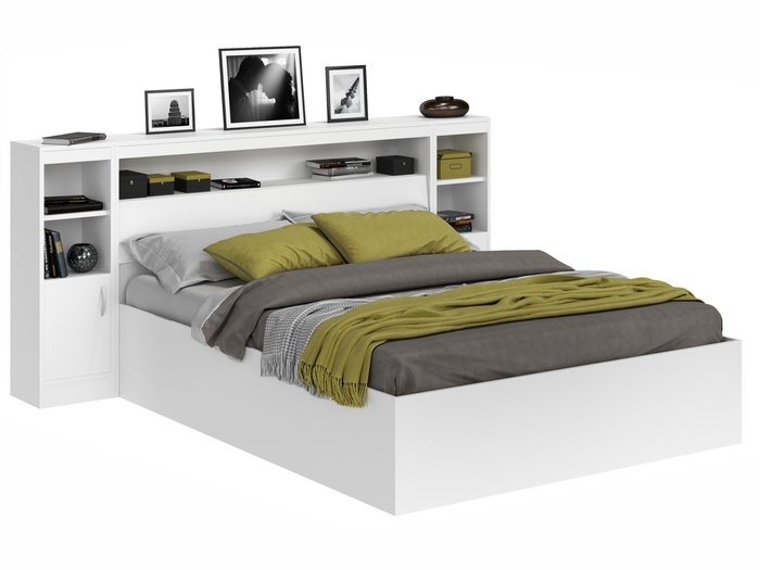 Кровать Виктория 160х200 белого цвета с блоком и тумбами
