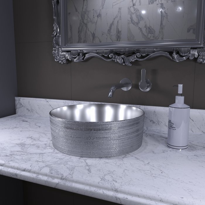 Раковина накладная Grossman серебристого цвета круглая 35 см - купить Раковины для ванной комнаты по цене 9629.0