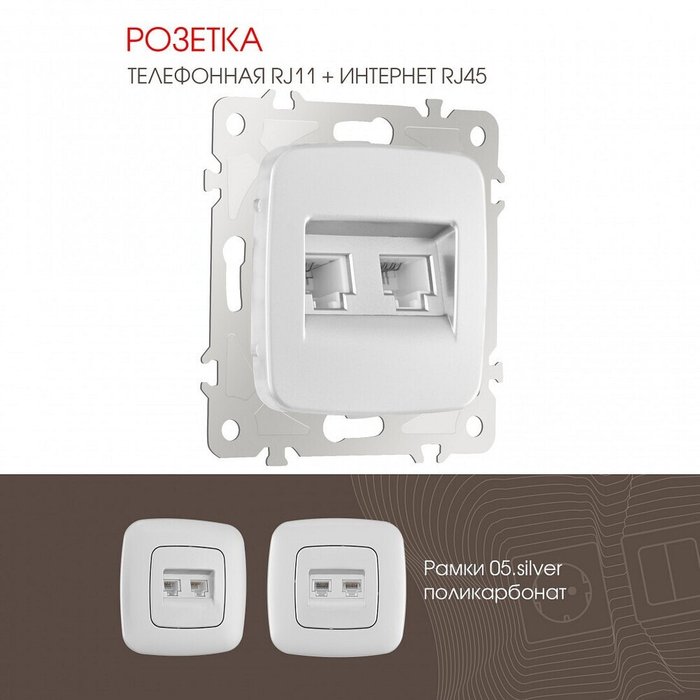 Розетка двойная RJ-11 и Ethernet RJ-45, без рамки 205.44-1.silver - лучшие Розетки в INMYROOM