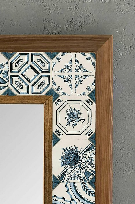Настенное зеркало 33x33 с каменной мозаикой бело-синего цвета - лучшие Настенные зеркала в INMYROOM