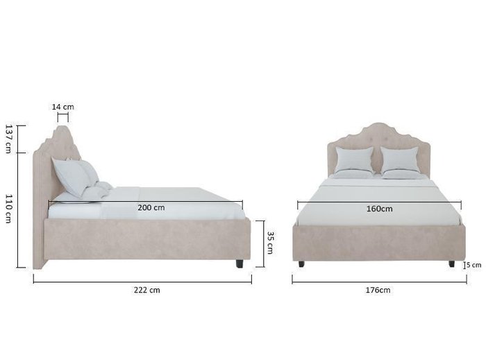 Кровать "Palace" Велюр бежевого цвета 160x200 - купить Кровати для спальни по цене 102000.0