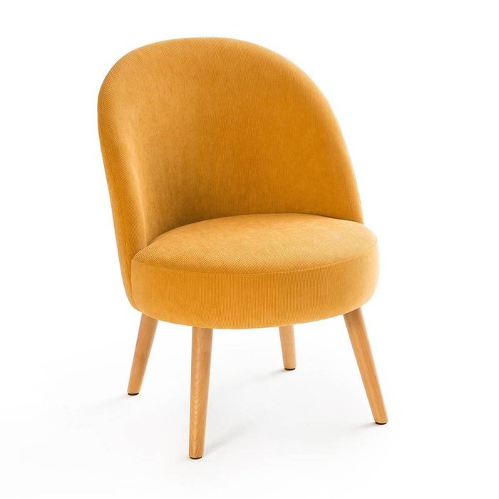 Кресло велюровое в рубчик Lenou желтого цвета