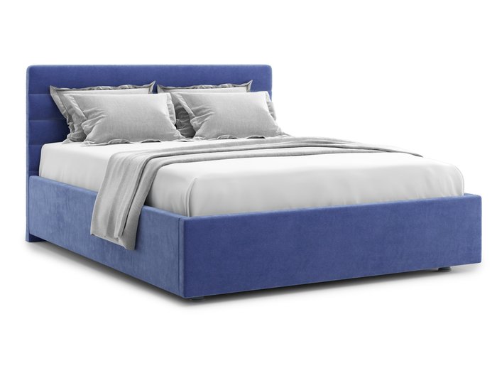 Кровать Karezza 180х200 в обивке из велюра синего цвета с подъемным механизмом