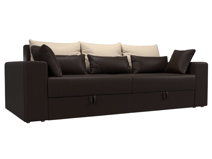 Прямой диван-кровать Мэдисон коричнево-бежевого цвета (экокожа)