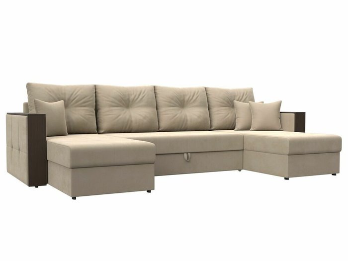 Угловой диван-кровать Валенсия П-образный бежевого цвета
