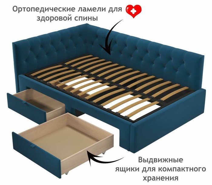 Кровать-тахта Afelia 120х200 синего цвета без подъемного механизма - лучшие Кровати для спальни в INMYROOM