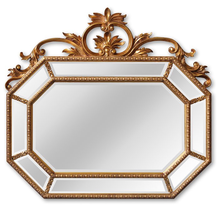 Настенное зеркало Доротея с двухъярусной рамой золотистого цвета