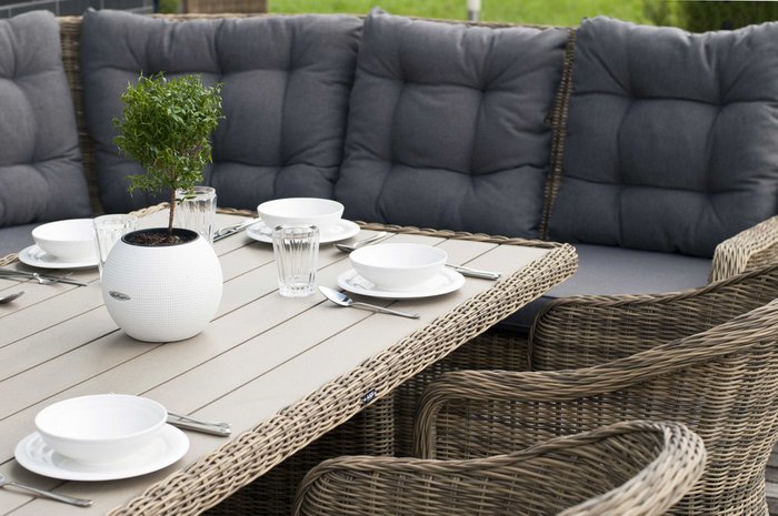 Угловая модульная лаунж зона с обеденным столом Бергамо  - лучшие Комплекты для сада и дачи в INMYROOM