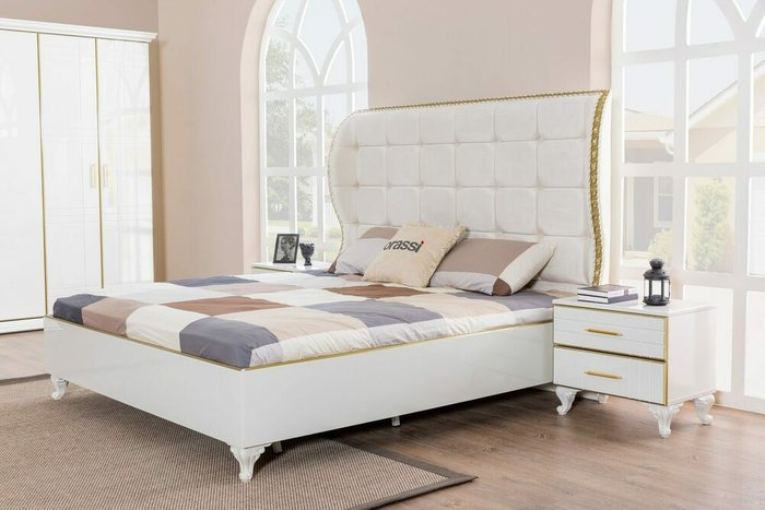 Кровать Нехир 180х200 белого цвета без подъемного механизма - лучшие Кровати для спальни в INMYROOM