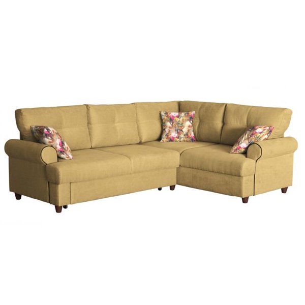 Угловой диван левый Мирта с обивкой из велюра бежевого цвета