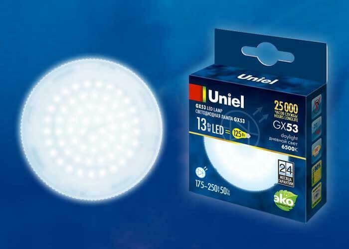 Лампа светодиодная (UL-00005314) Uniel GX53 13W 6500K матовая LED-GX53-13W/6500K/GX53/FR PLZ01WH - купить Лампочки по цене 150.0