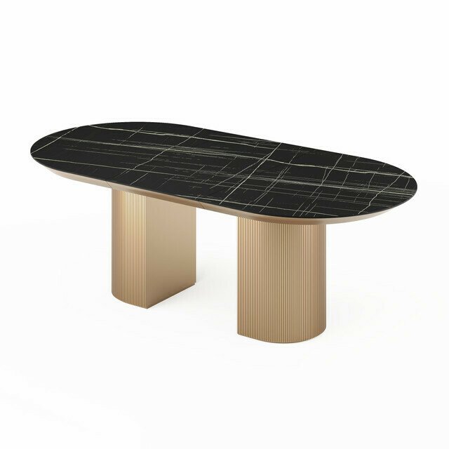 Раздвижной обеденный стол Гиртаб S черно-золотого цвета - лучшие Обеденные столы в INMYROOM