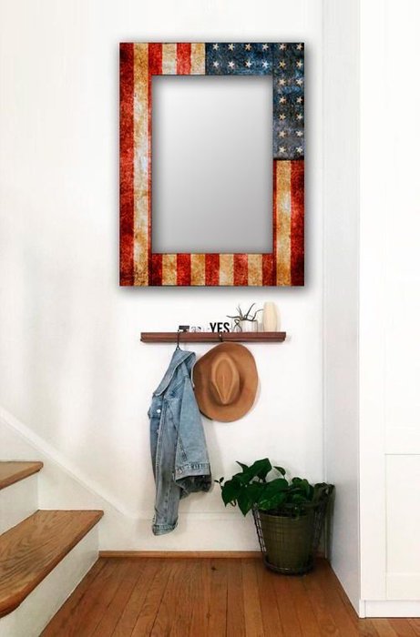 Настенное зеркало Америка в раме из массива сосны 65х65 - купить Настенные зеркала по цене 8990.0