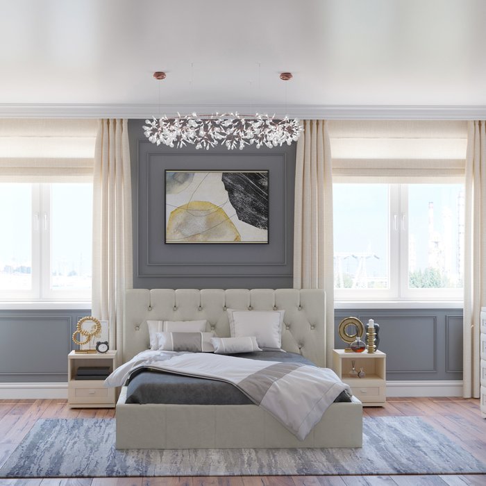 Кровать Инуа 160х200 белого цвета с подъемным механизмом - купить Кровати для спальни по цене 85605.0