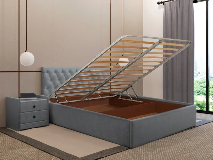 Кровать Фрейлина 140х200 серого цвета с подъемным механизмом - купить Кровати для спальни по цене 56920.0
