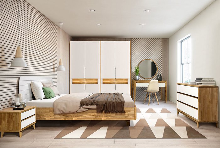 Кровать Wallstreet 140х200 бело-коричневого цвета - лучшие Кровати для спальни в INMYROOM