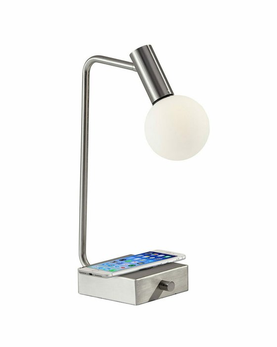 Настольная лампа Ньют серебряного цвета с беспроводной зарядкой - купить Настольные лампы по цене 9555.0