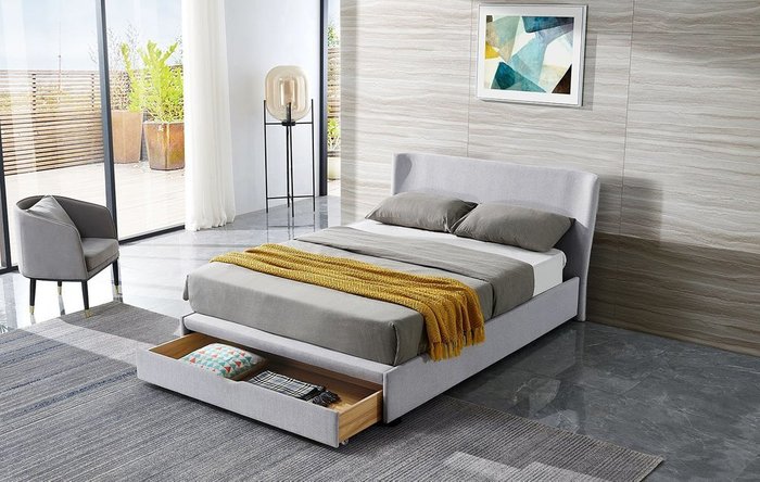 Кровать Minneapolis 160x200 серого цвета с выдвижным ящиком - купить Кровати для спальни по цене 44082.0