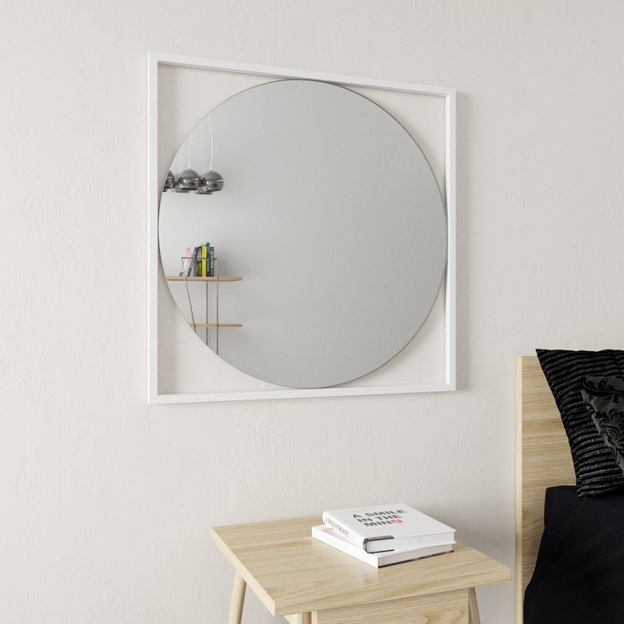 Дизайнерское настенное зеркало Kvadrum M в металлической раме белого цвета - купить Настенные зеркала по цене 12900.0